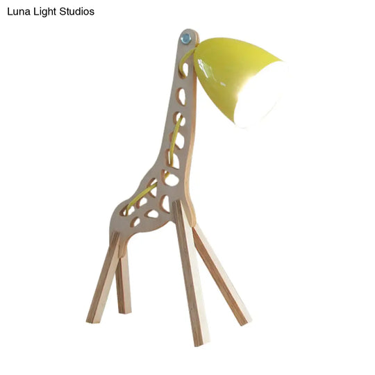 Cartoon Giraffe Night Light Table Lamp - Metal 1-Light With Wood Base In Blue/Red/Green