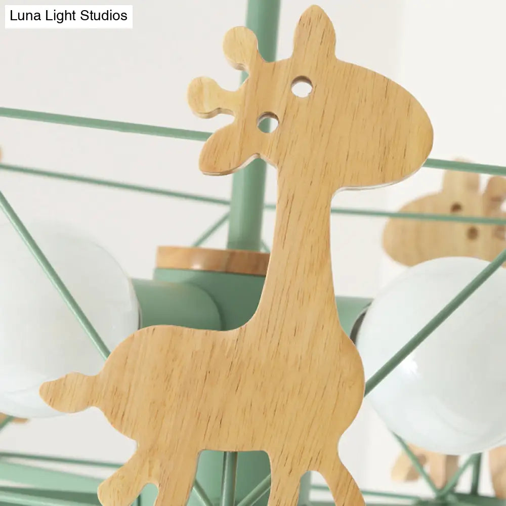 Cartoon Giraffe Wood Ceiling Light With 5-Light Semi Flush Mount - Perfect For Childrens Room Or