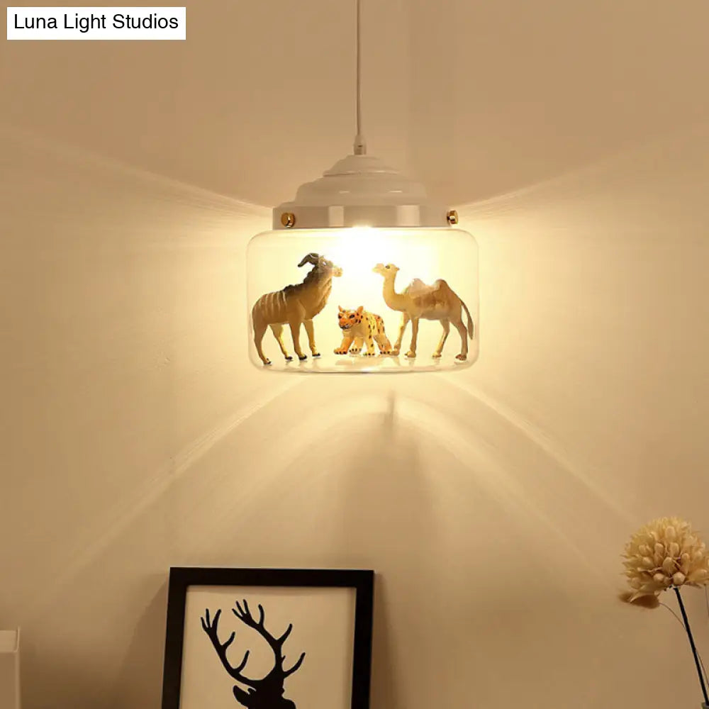 Cartoon Glass Zoo Pendant Ceiling Light For Bedroom - 1 Hanging Fixture