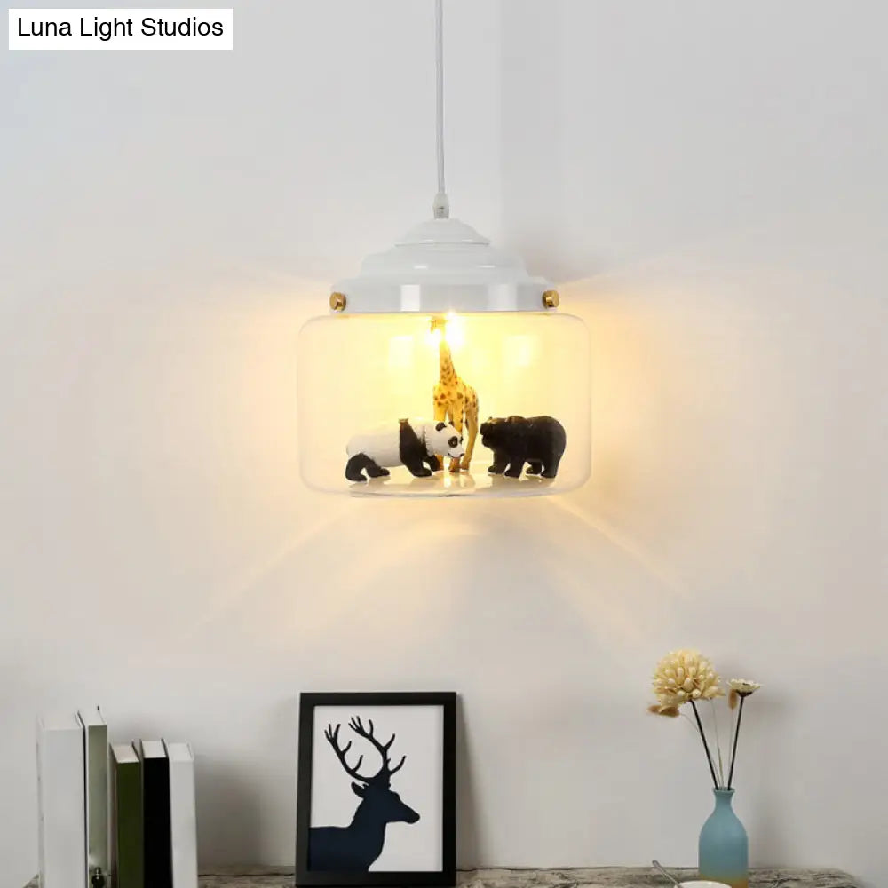 Cartoon Glass Zoo Pendant Ceiling Light For Bedroom - 1 Hanging Fixture