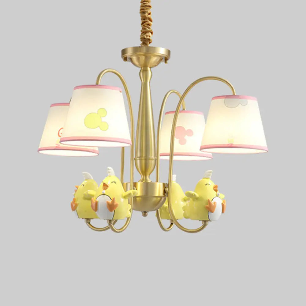 Cartoon Gold Pendant Light With Patterned Fabric Resin Animal And Tapered Chandelier Design 4 /