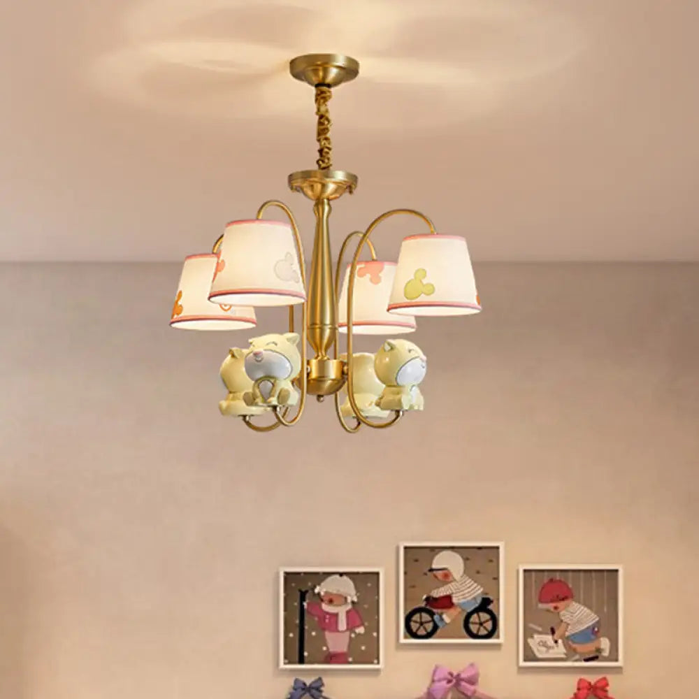 Cartoon Gold Pendant Light With Patterned Fabric Resin Animal And Tapered Chandelier Design 4 / Dog