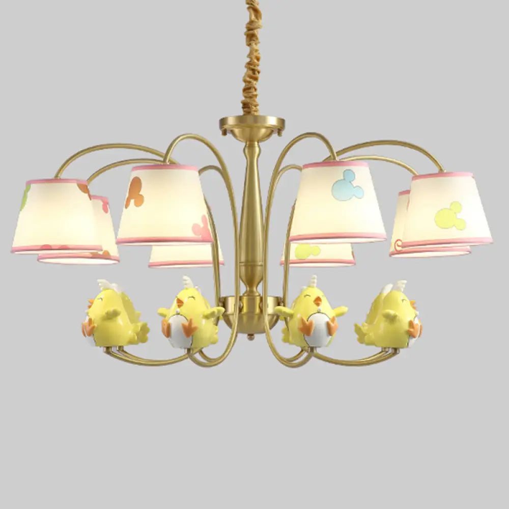 Cartoon Gold Pendant Light With Patterned Fabric Resin Animal And Tapered Chandelier Design 8 /