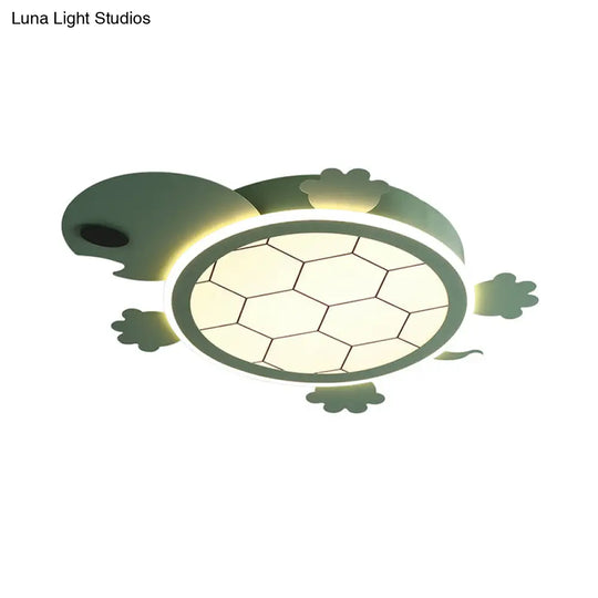 Cartoon Green Led Acrylic Turtle Flushmount Lamp For Kids Bedroom Ceiling Light