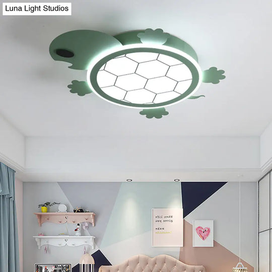 Cartoon Green Led Acrylic Turtle Flushmount Lamp For Kids Bedroom Ceiling Light