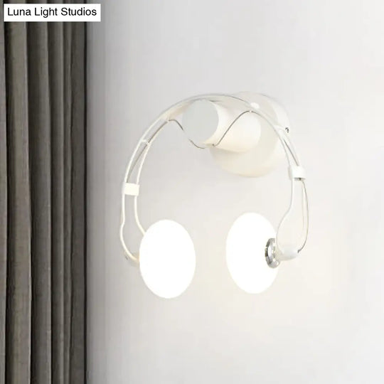 Cartoon Headset Wall Sconce Metallic 2-Light Led Lamp - White/Black