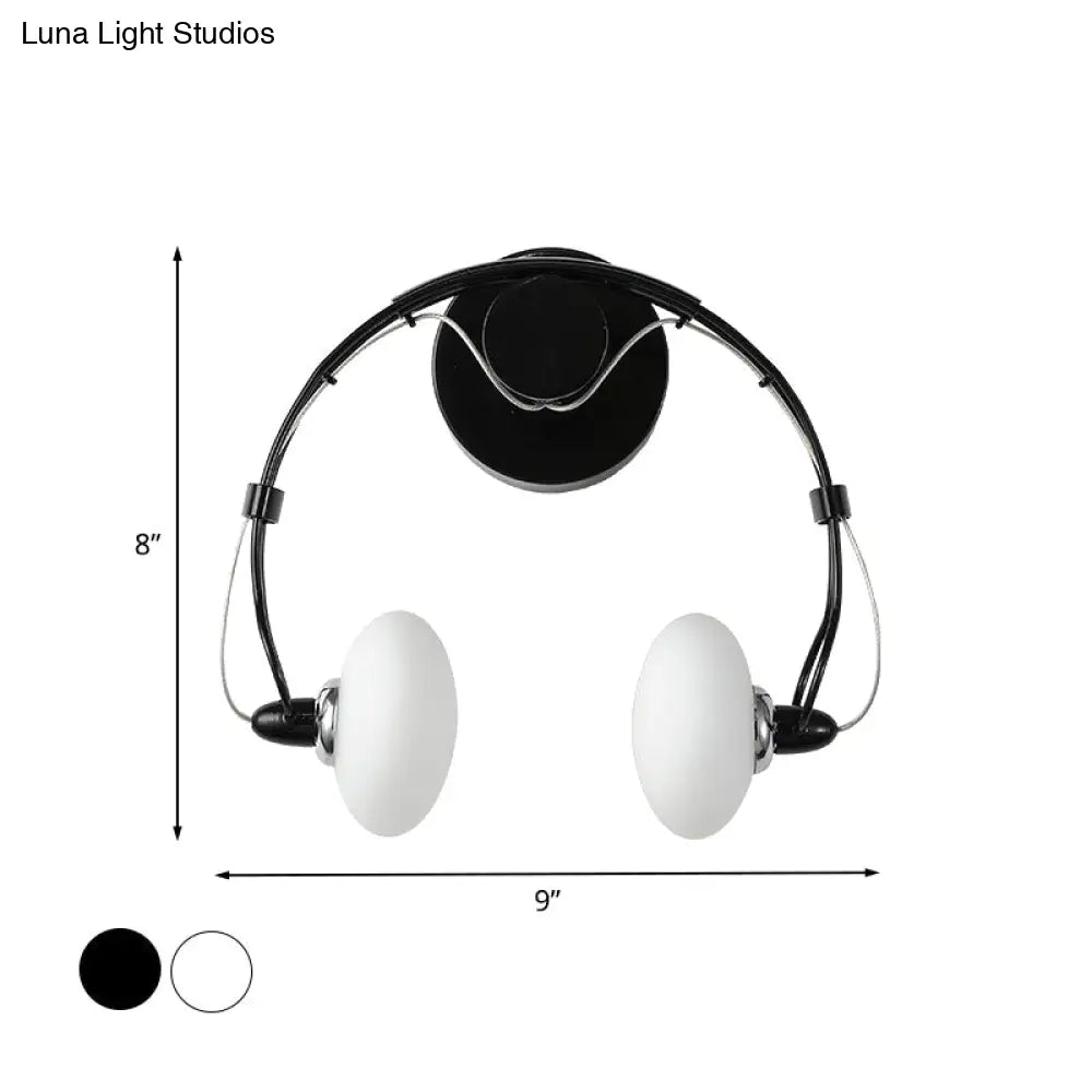 Cartoon Headset Wall Sconce Metallic 2-Light Led Lamp - White/Black