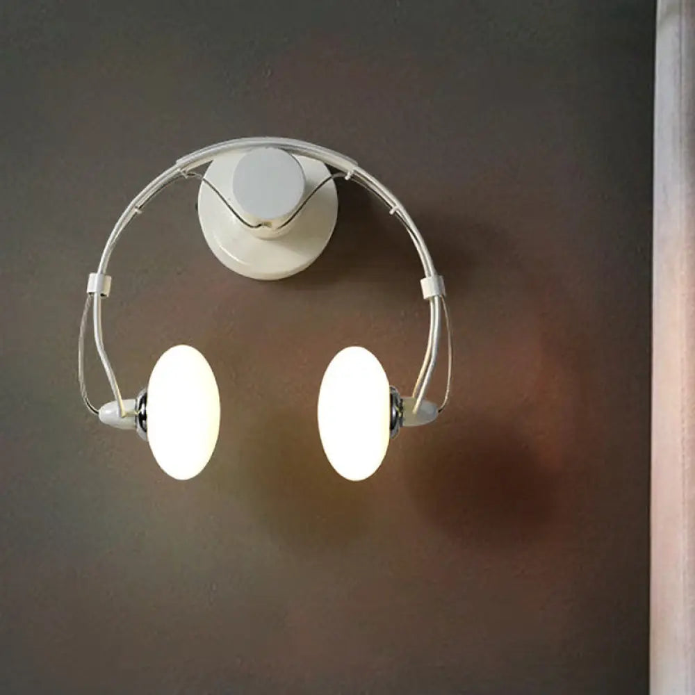 Cartoon Headset Wall Sconce Metallic 2-Light Led Lamp - White/Black White