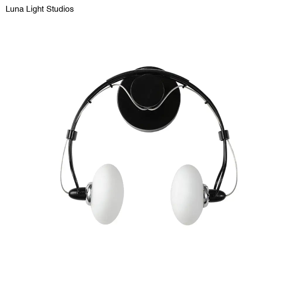 Cartoon Headset Wall Sconce Metallic 2-Light Led Lamp - White/Black