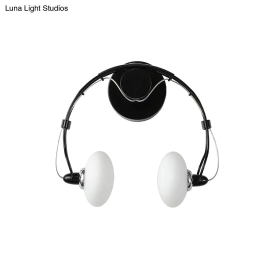 Cartoon Headset Wall Sconce Metallic 2-Light Led Lamp - White/Black