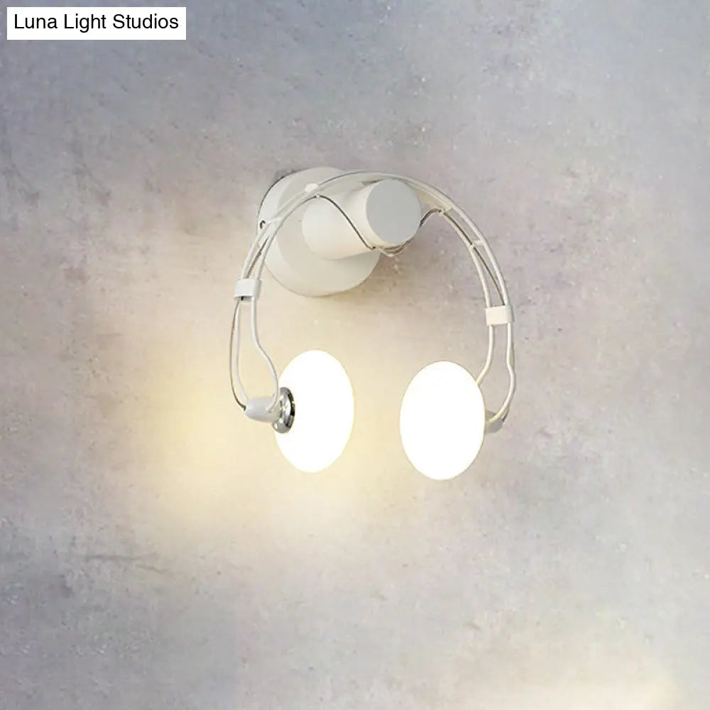 Cartoon Headset Wall Sconce Metallic 2-Light Led Lamp - White/Black