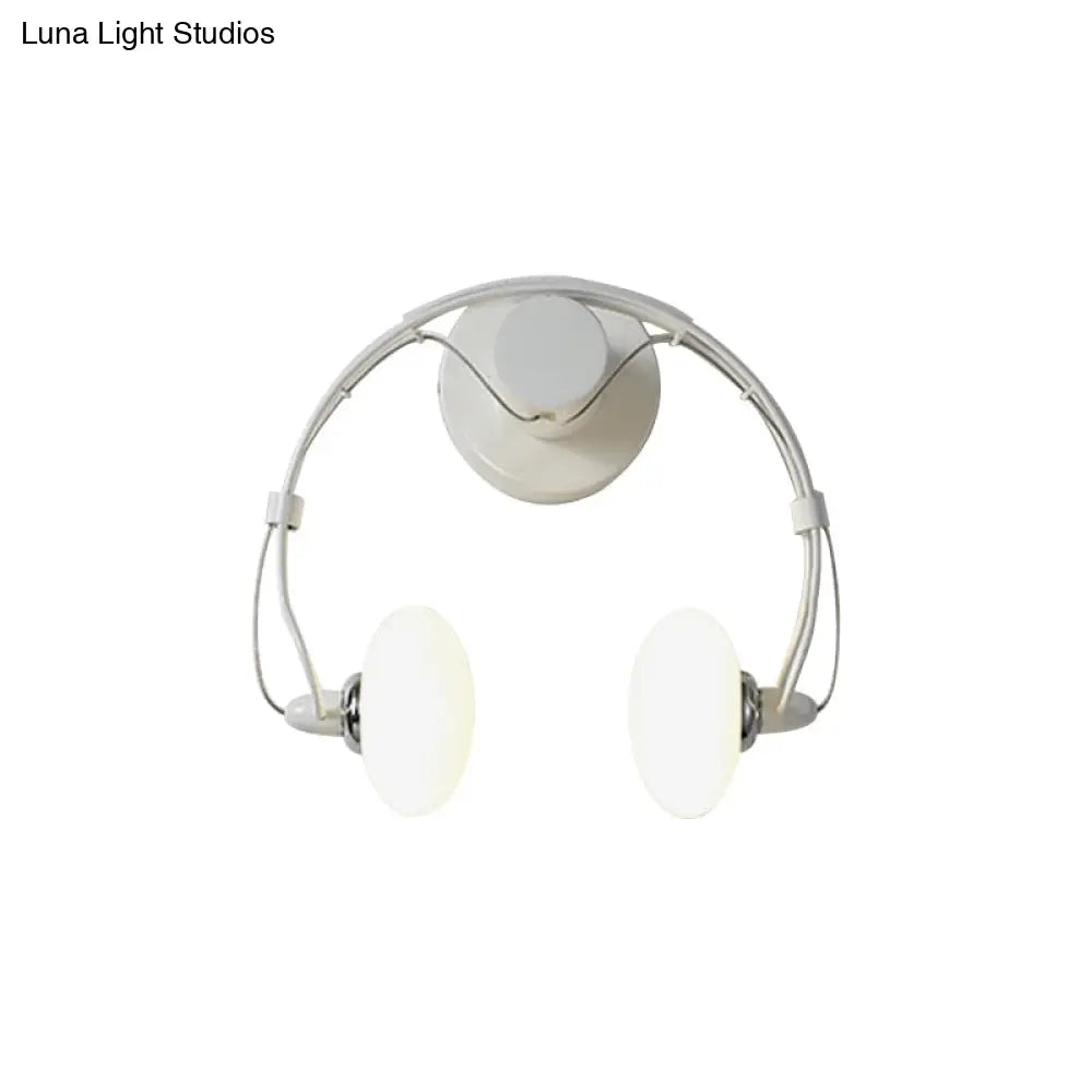 Cartoon Headset Wall Sconce Metallic 2-Light Led Lamp - White/Black