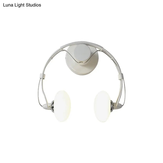 Cartoon Headset Wall Sconce Metallic 2-Light Led Lamp - White/Black