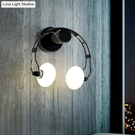 Cartoon Headset Wall Sconce Metallic 2-Light Led Lamp - White/Black