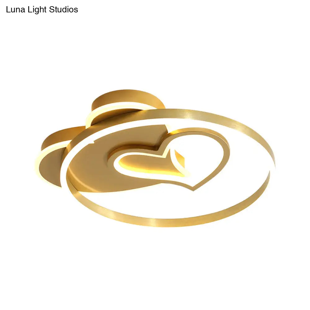 Cartoon Heart Acrylic Flushmount Light With Led Gold Recessed Lighting