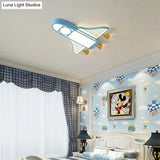 Cartoon Jet Plane Led Flush - Mount Light Fixture For Child Bedroom Ceiling - Blue