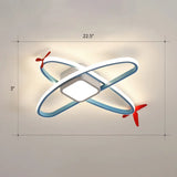 Cartoon Jet Plane Led Flush - Mount Light Fixture For Child Bedroom Ceiling - Blue / Remote Control