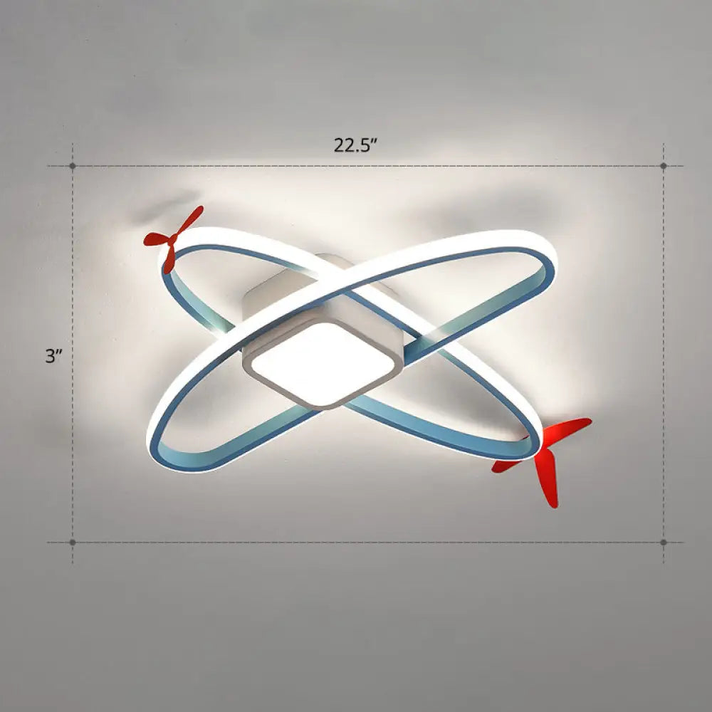 Cartoon Jet Plane Led Flush - Mount Light Fixture For Child Bedroom Ceiling - Blue / White Hollow