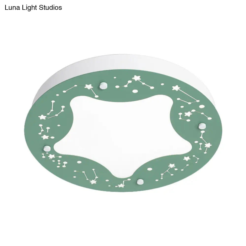 Cartoon Led Acrylic Flush Mount Light - Green/Pink Circular With Star Pattern