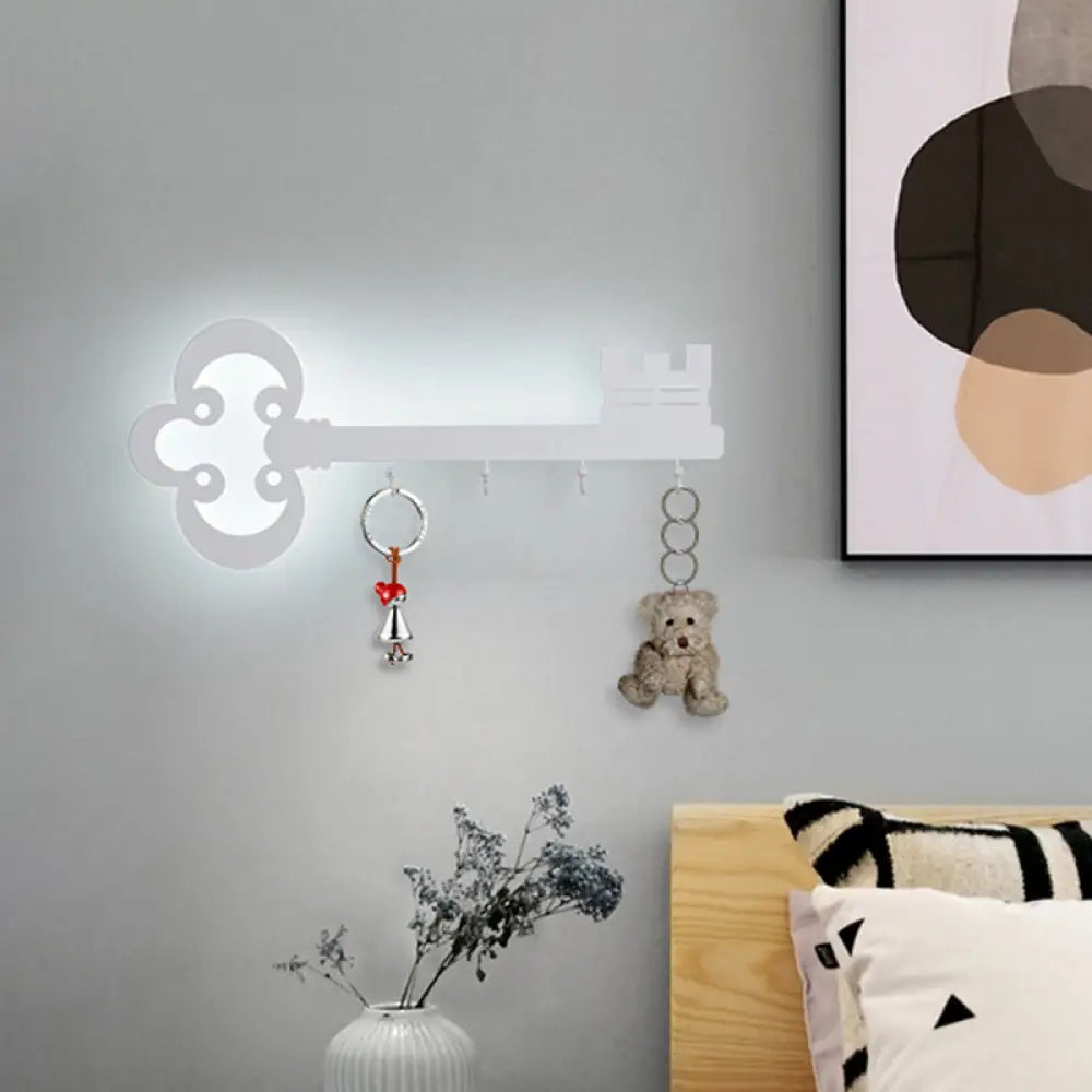 Cartoon Led Bedroom Wall Sconce Lamp With Metal Hook - Black/White/Pink White