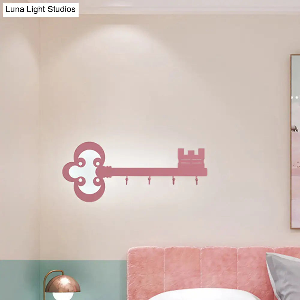 Cartoon Led Bedroom Wall Sconce Lamp With Metal Hook - Black/White/Pink