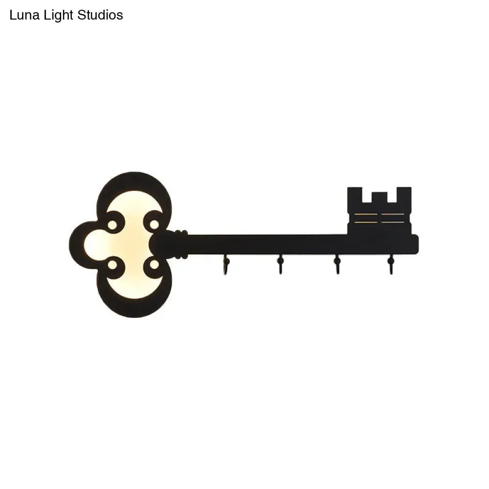 Cartoon Led Bedroom Wall Sconce Lamp With Metal Hook - Black/White/Pink