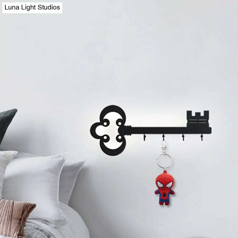 Cartoon Led Bedroom Wall Sconce Lamp With Metal Hook - Black/White/Pink