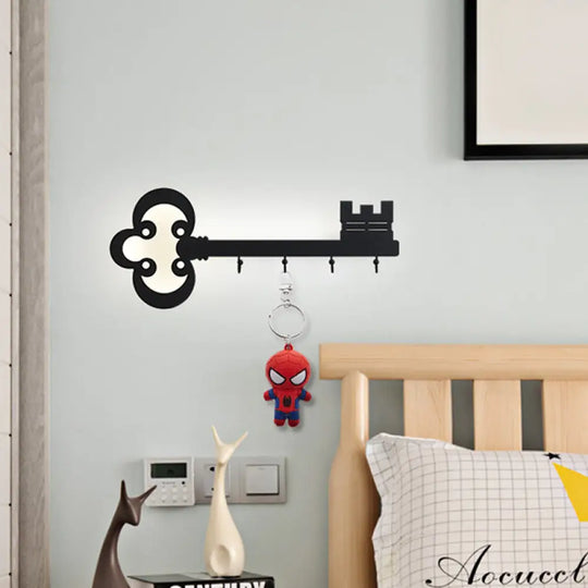 Cartoon Led Bedroom Wall Sconce Lamp With Metal Hook - Black/White/Pink Black