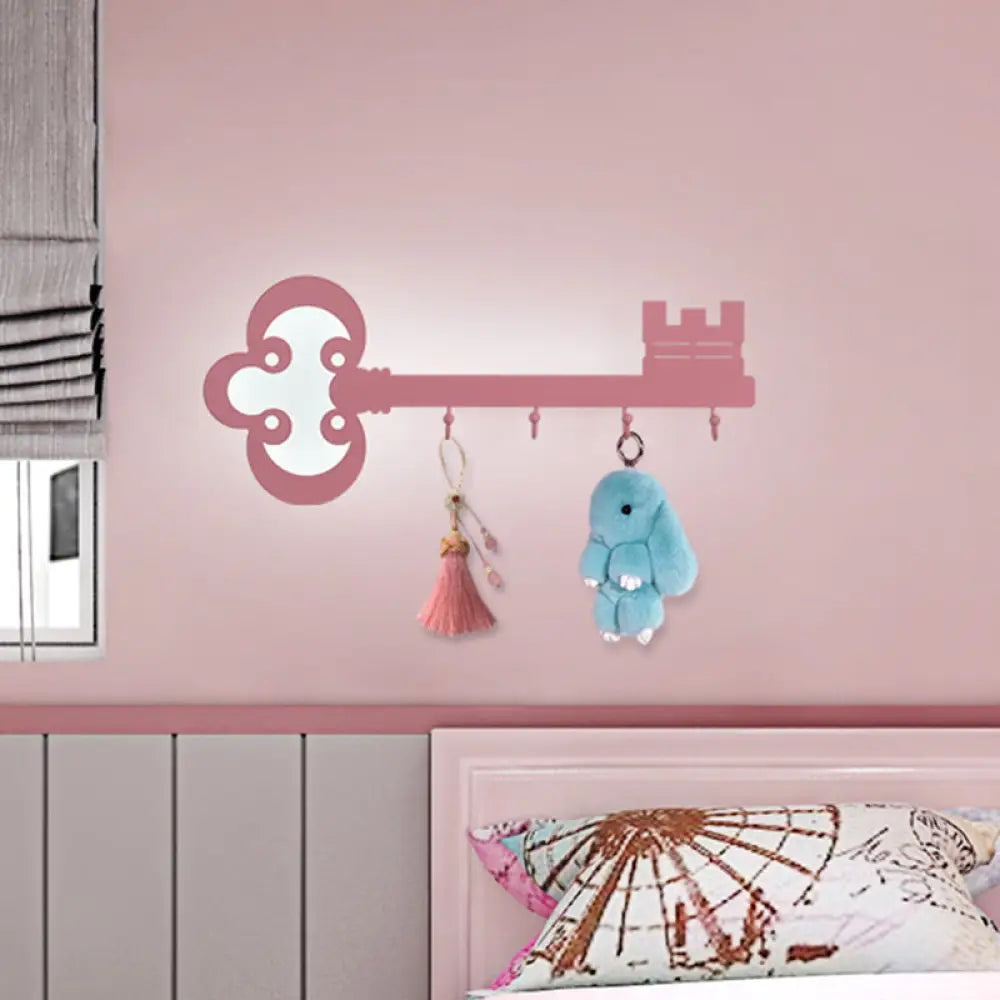 Cartoon Led Bedroom Wall Sconce Lamp With Metal Hook - Black/White/Pink Pink