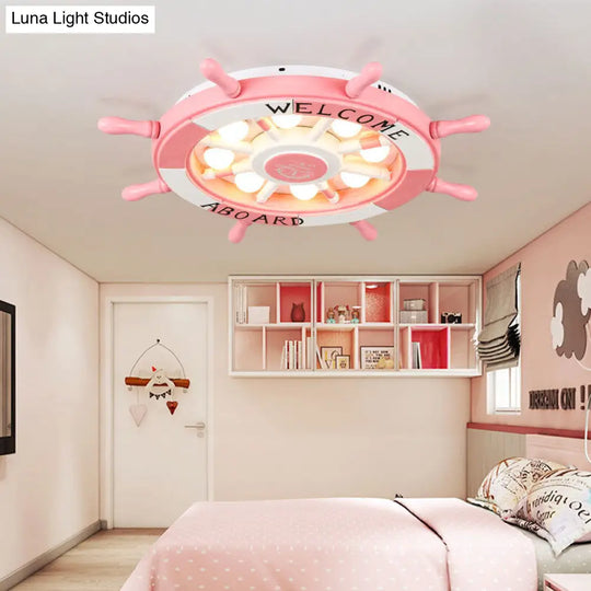 Cartoon Led Ceiling Light: Stylish Pink/White Rudder Design For Bedroom Pink