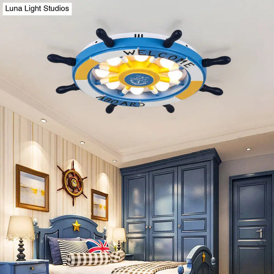 Cartoon Led Ceiling Light: Stylish Pink/White Rudder Design For Bedroom Dark Blue