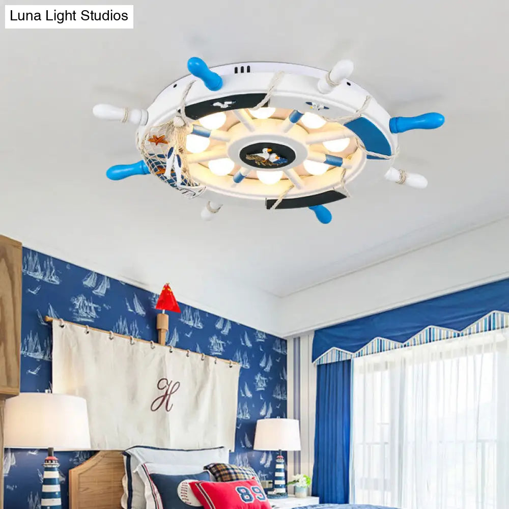 Cartoon Led Ceiling Light: Stylish Pink/White Rudder Design For Bedroom Sky Blue