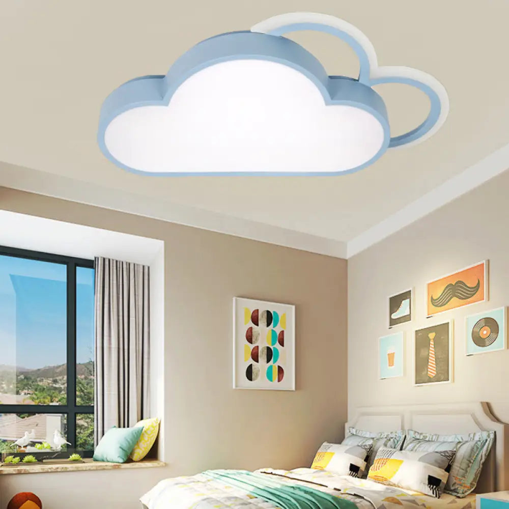 Cartoon Led Cloud Flushmount Lighting: Blue/Pink Stylish Ceiling Fixture In Warm/White Light Blue /