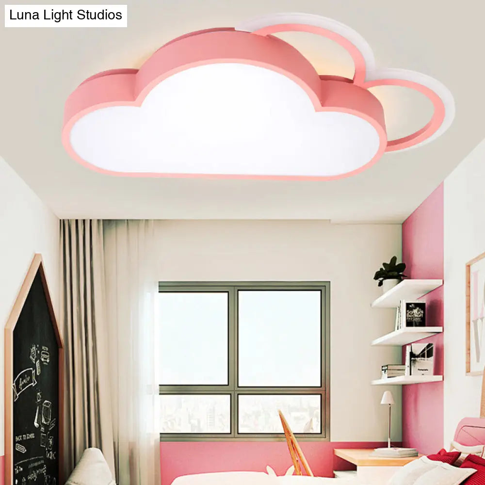 Cartoon Led Cloud Flushmount Lighting: Blue/Pink Stylish Ceiling Fixture In Warm/White Light