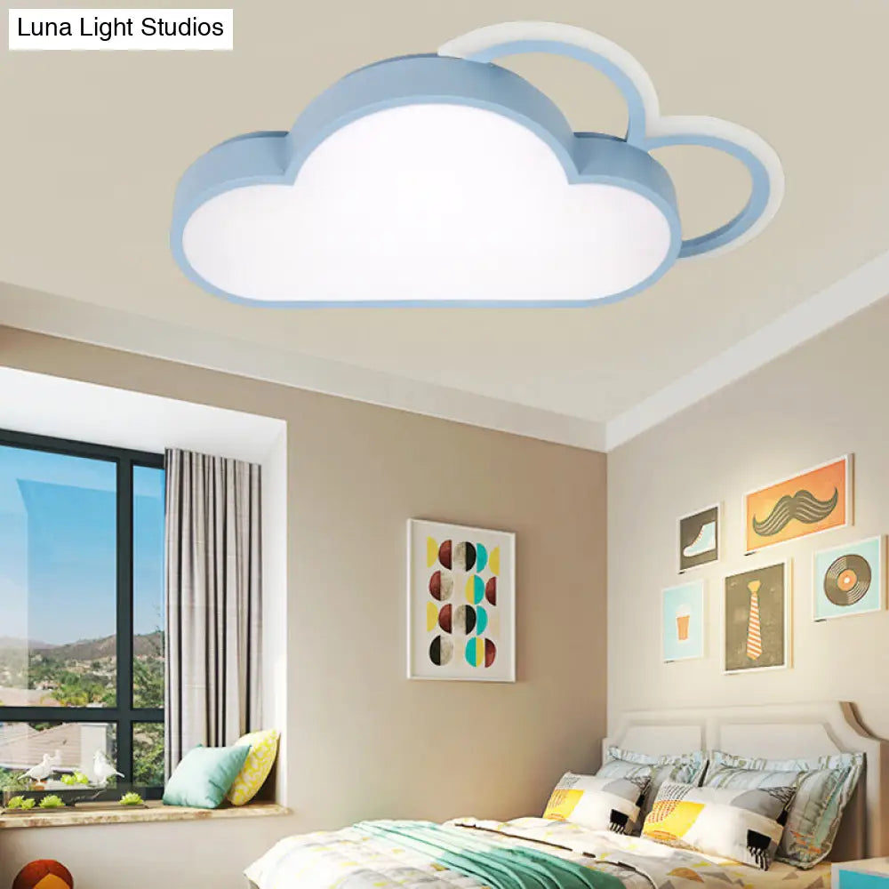 Cartoon Led Cloud Flushmount Lighting: Blue/Pink Stylish Ceiling Fixture In Warm/White Light Blue /