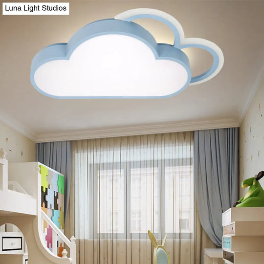 Cartoon Led Cloud Flushmount Lighting: Blue/Pink Stylish Ceiling Fixture In Warm/White Light