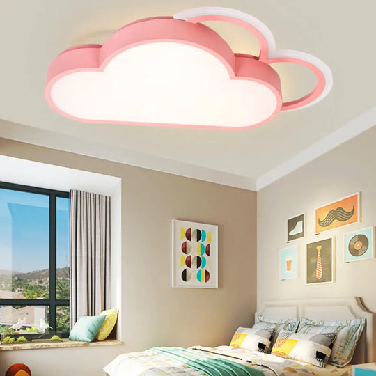 Cartoon Led Cloud Flushmount Lighting: Blue/Pink Stylish Ceiling Fixture In Warm/White Light Pink /