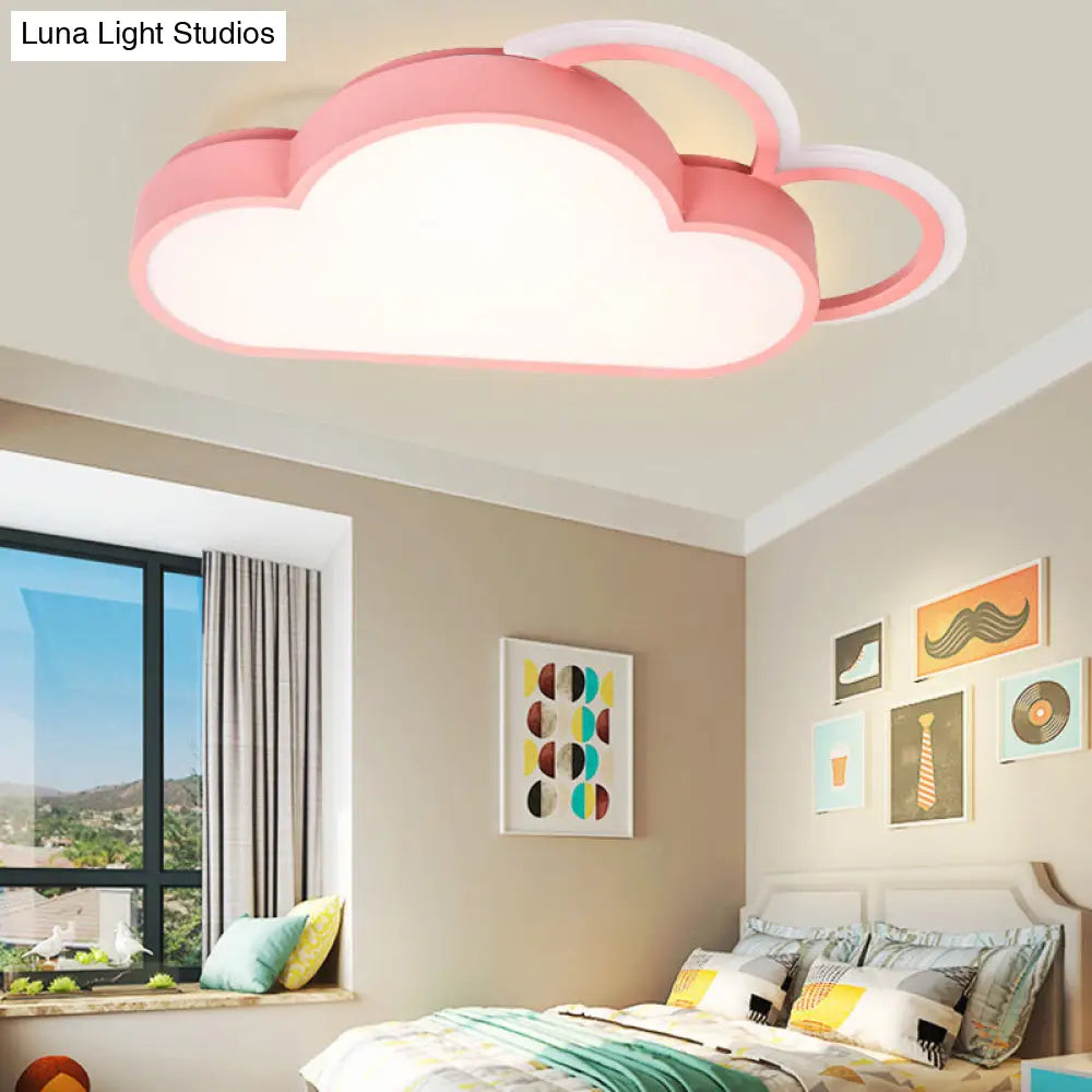 Cartoon Led Cloud Flushmount Lighting: Blue/Pink Stylish Ceiling Fixture In Warm/White Light Pink /