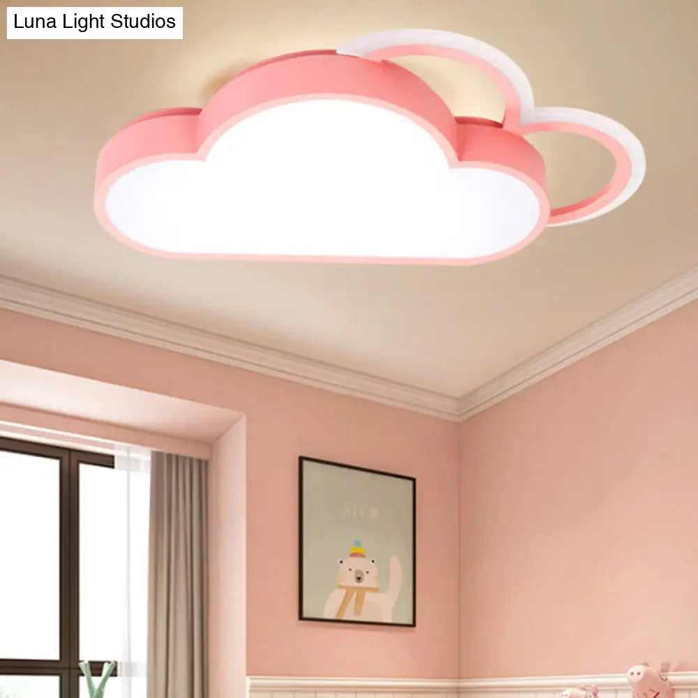 Cartoon Led Cloud Flushmount Lighting: Blue/Pink Stylish Ceiling Fixture In Warm/White Light