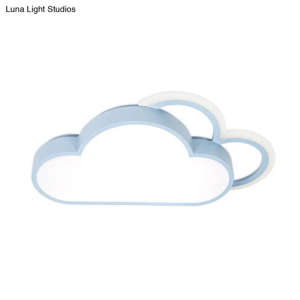 Cartoon Led Cloud Flushmount Lighting: Blue/Pink Stylish Ceiling Fixture In Warm/White Light