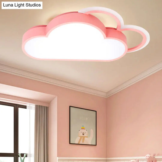 Cartoon Led Cloud Flushmount Lighting: Blue/Pink Stylish Ceiling Fixture In Warm/White Light