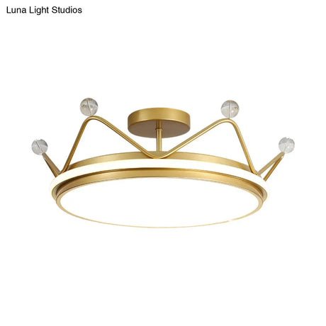 Cartoon Led Crown Ceiling Light For Kids Room - Flush Mount Fixture