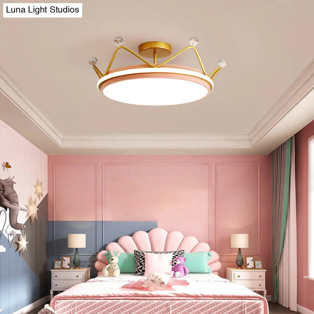 Cartoon Led Crown Ceiling Light For Kids Room - Flush Mount Fixture Pink / 19.5 Third Gear