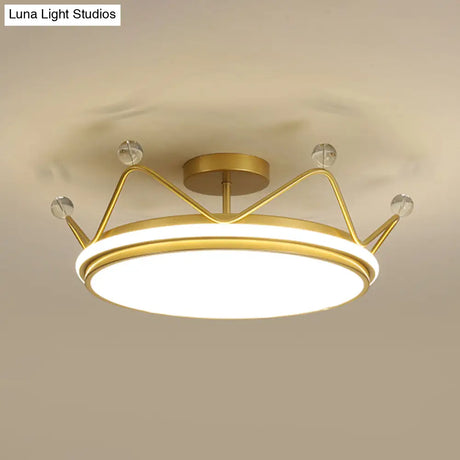 Cartoon Led Crown Ceiling Light For Kids Room - Flush Mount Fixture Gold / 23.5 Third Gear