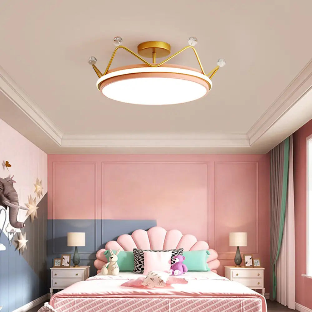 Cartoon Led Crown Ceiling Light For Kids Room - Flush Mount Fixture Pink / 19.5’ Third Gear