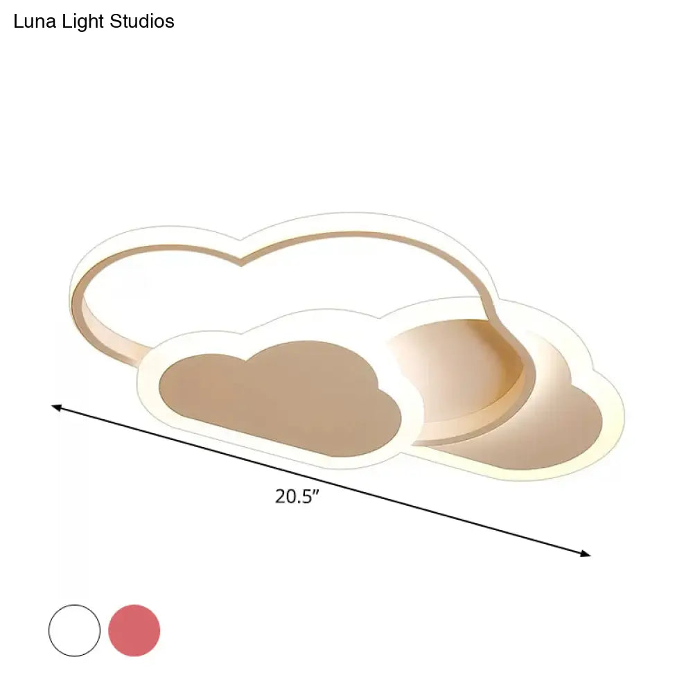 Cartoon Led Flush Ceiling Light - Acrylic Cloudy White/Pink Warm/White Perfect For Bedroom 16.5/20.5