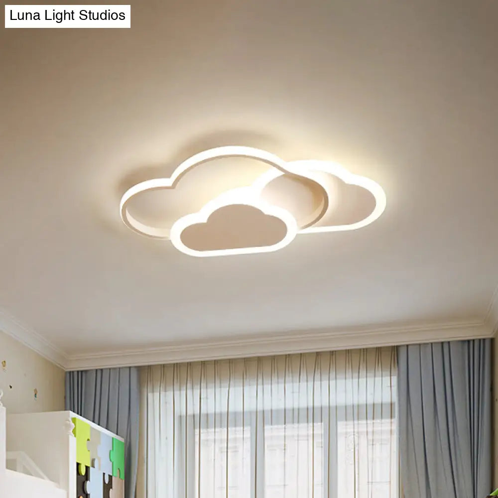 Cartoon Led Flush Ceiling Light - Acrylic Cloudy White/Pink Warm/White Perfect For Bedroom 16.5/20.5