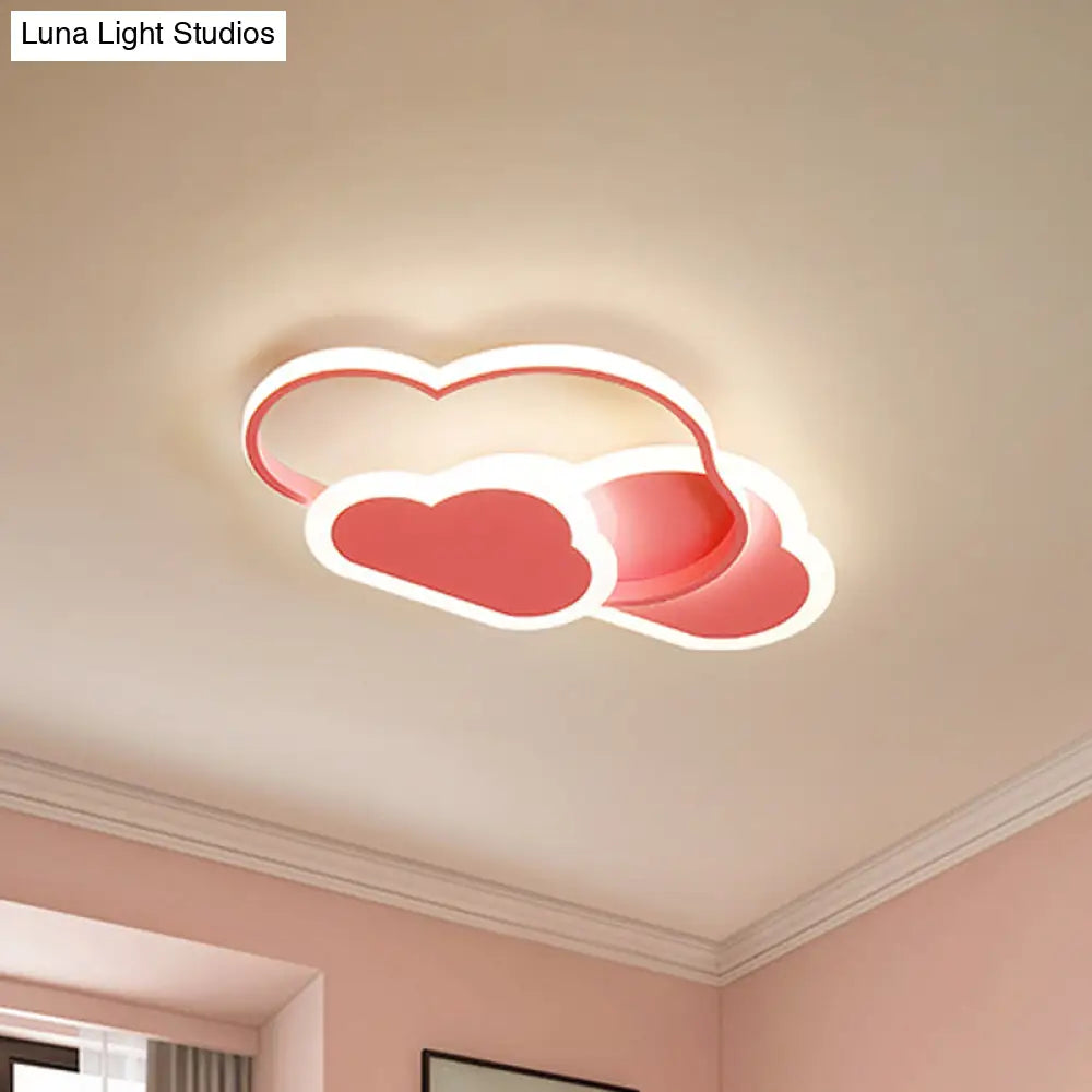 Cartoon Led Flush Ceiling Light - Acrylic Cloudy White/Pink Warm/White Perfect For Bedroom 16.5/20.5