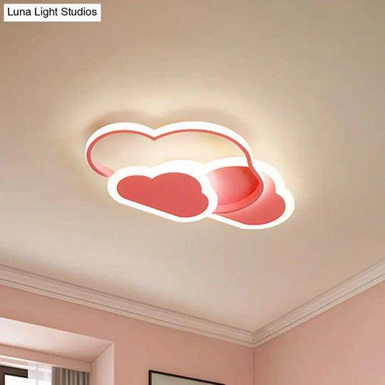 Cartoon Led Flush Ceiling Light - Acrylic Cloudy White/Pink Warm/White Perfect For Bedroom 16.5/20.5