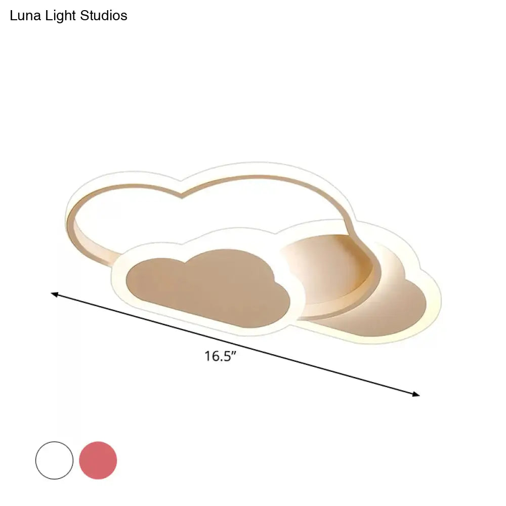 Cartoon Led Flush Ceiling Light - Acrylic Cloudy White/Pink Warm/White Perfect For Bedroom 16.5/20.5